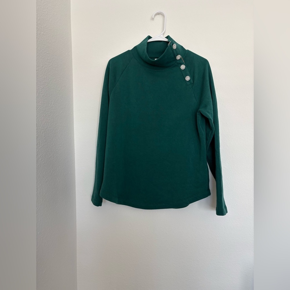 J. Crew Teal Long Sleeve Top with jewel Button Accents mock neck size S NWT - Picture 3 of 7